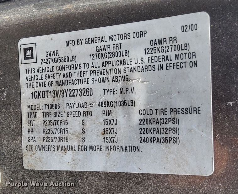 image for item OG9563 2000 GMC Jimmy SUV