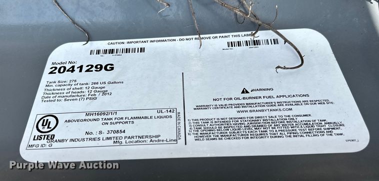 image for item OL9638 2012 Granby 204129G oil storage tank