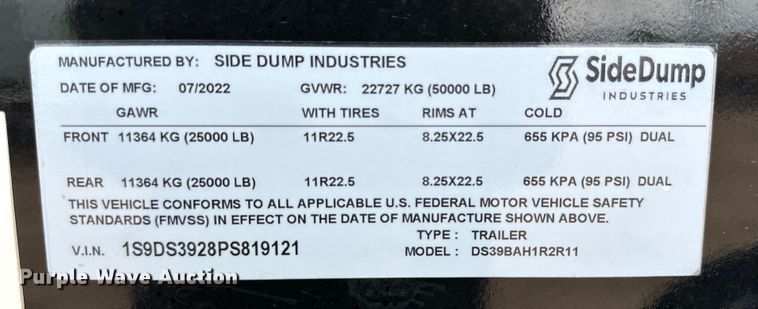 image for item DK6669 2023 Side Dump Industries side dump trailer