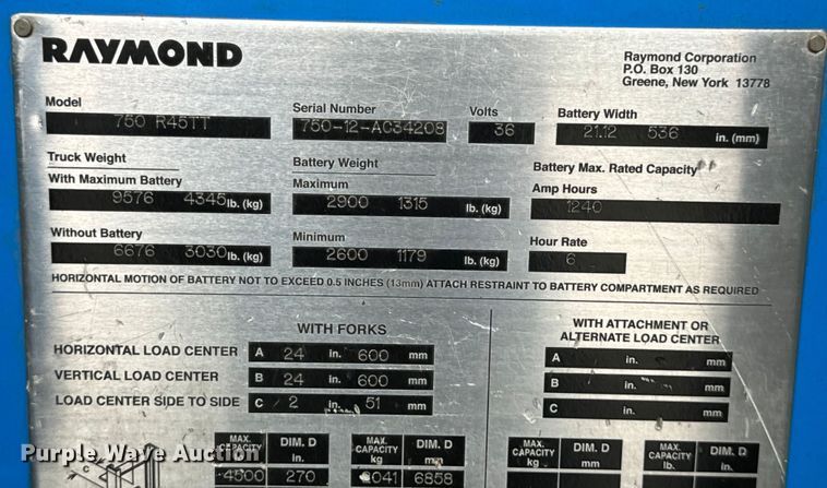 image for item DL4472 Raymond 750 R45TT forklift