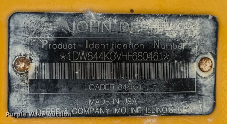 image for item DL4474 2017 John Deere 844K-III wheel loader