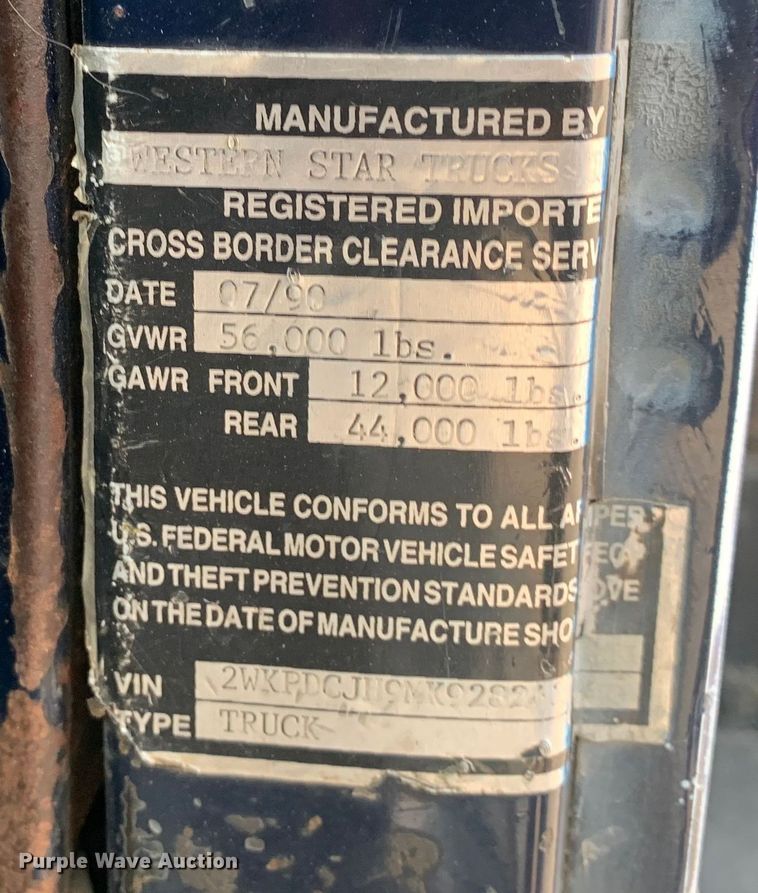 image for item DM7919 1991 Western Star 4900 grapple crane truck