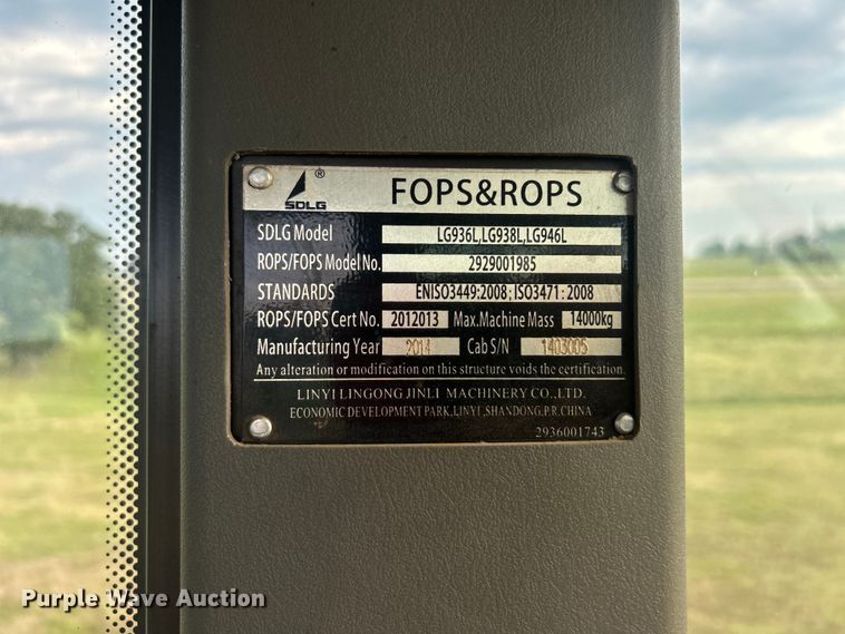 image for item DO6565 2014 SDLG LG938L wheel loader