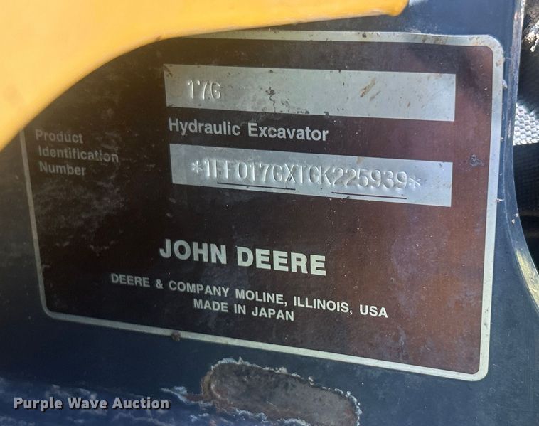 image for item DO6568 2016 John Deere 17G mini excavator