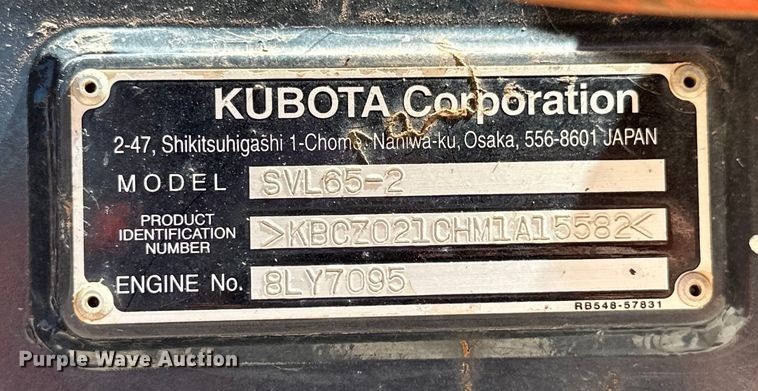image for item DO6970 2021 Kubota  SVL65-2 tracked skid steer loader