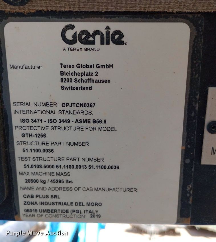 image for item DO6977 2019 Genie GTH-1256 telehandler