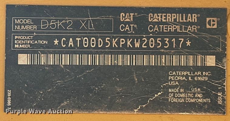 image for item DO6981 2018 Caterpillar  D5K2 XL dozer