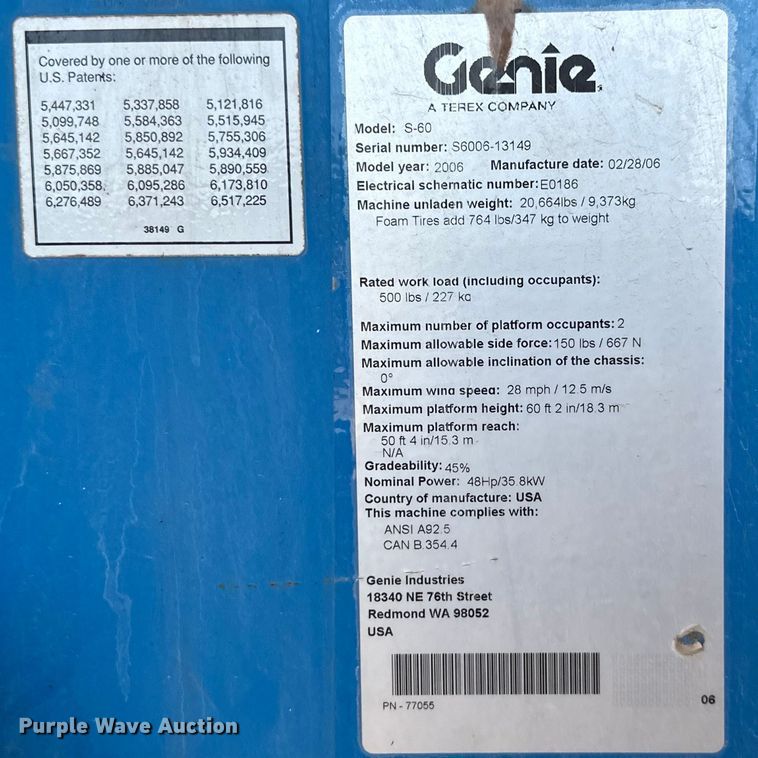 image for item DO6984 2006 Genie  S-60 boom lift