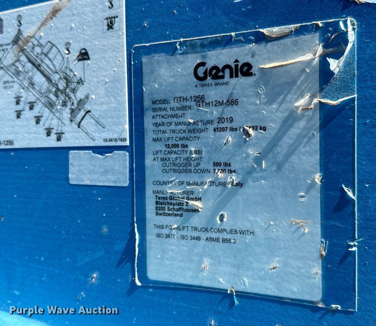 image for item DO6987 2019 Genie  GTH-1256 telehandler