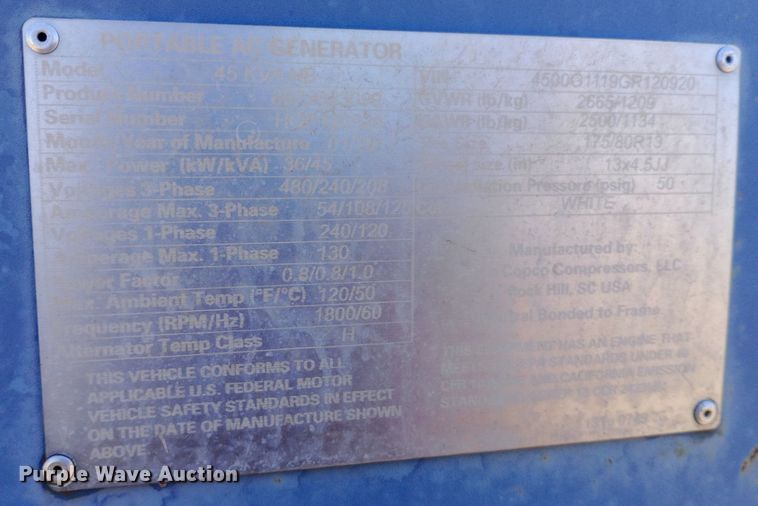 image for item DO6990 2016 Atlas CPG45 generator