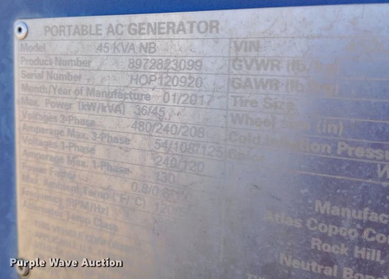 image for item DO6990 2016 Atlas CPG45 generator