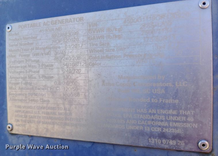 image for item DO6990 2016 Atlas CPG45 generator