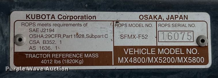 image for item DO7046 Kubota  MX5800 MFWD tractor