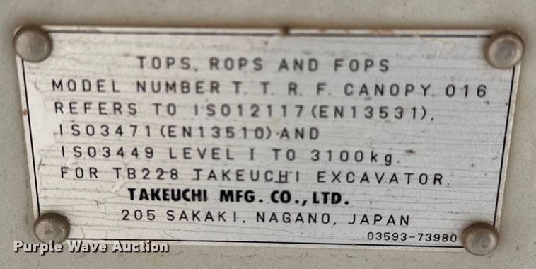 image for item DO7047 2012 Takeuchi  TB228 mini excavator