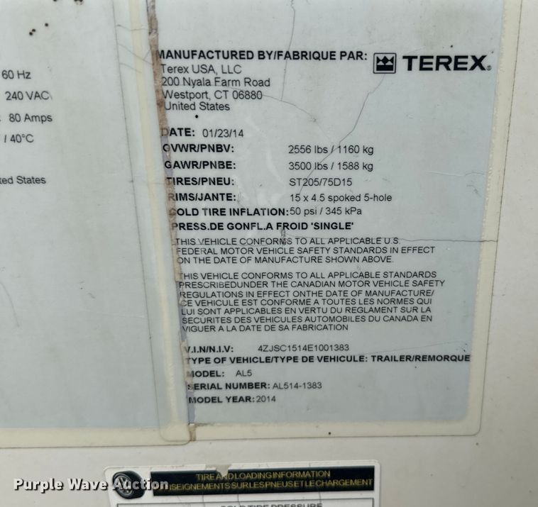 image for item DO7048 2014 Terex AL5 light plant