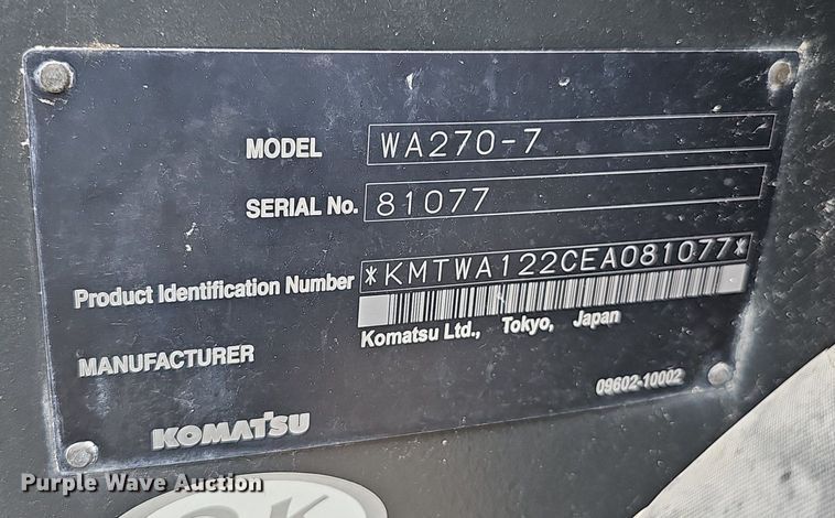 image for item DP0949 2016 Komatsu WA270-7 wheel loader