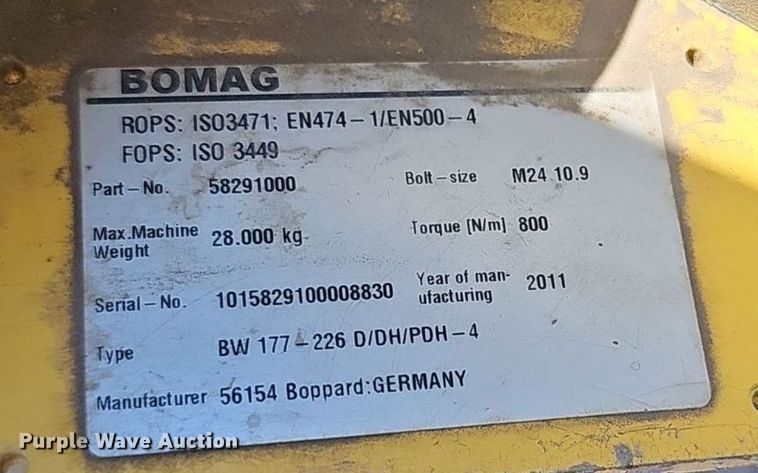 image for item DP0989 2011 Bomag BW 213DH-40 single drum vibratory roller