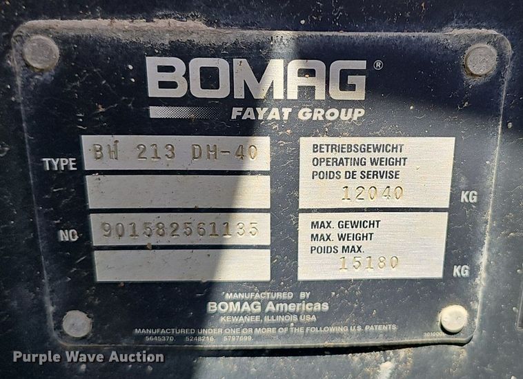 image for item DP0989 2011 Bomag BW 213DH-40 single drum vibratory roller