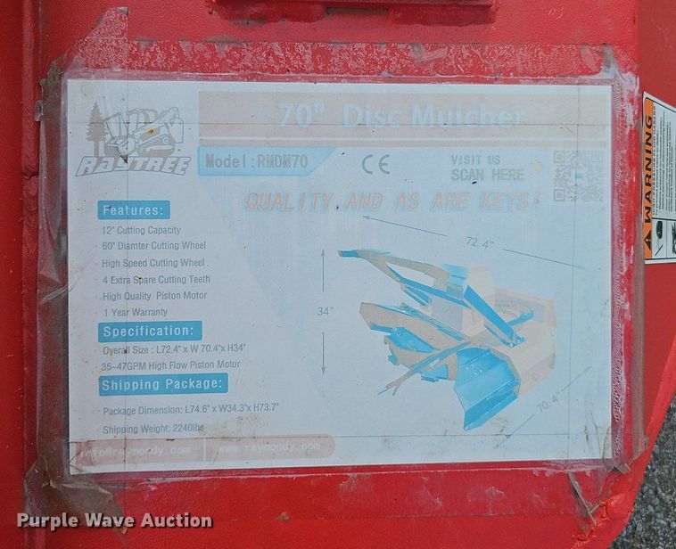 image for item DP1021 Raytree RMDM70 skid steer disc mulcher