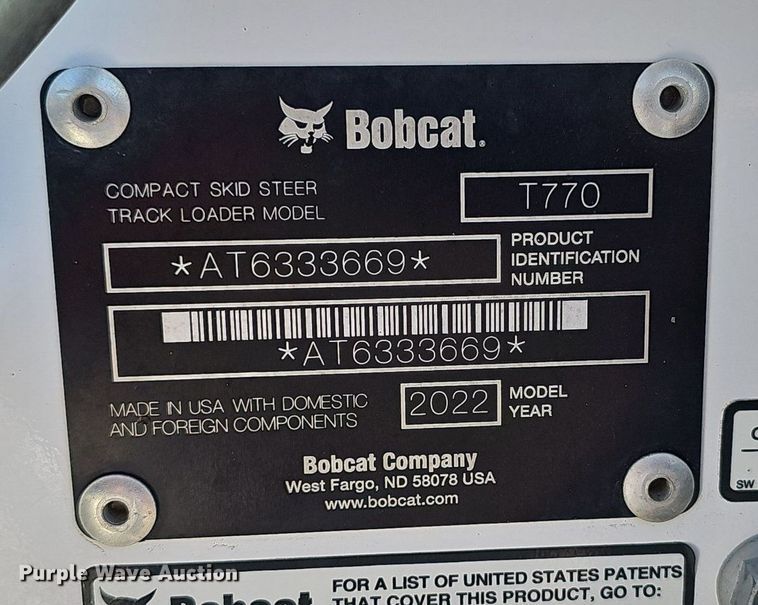 image for item DP6496 2022 Bobcat T770 tracked skid steer loader