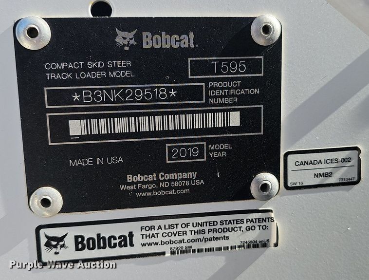 image for item DP6498 2019 Bobcat T595 tracked skid steer loader