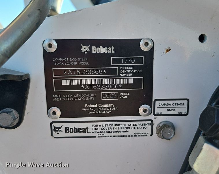 image for item DP6504 2022 Bobcat T770 tracked skid steer loader
