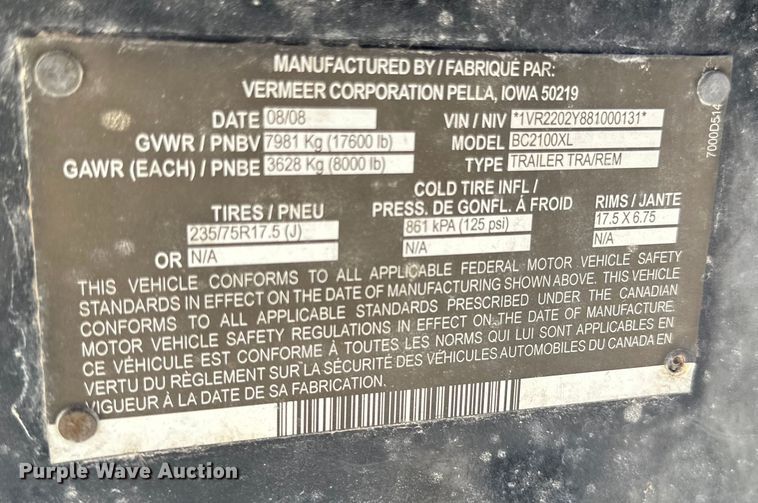 image for item DP8405 2008 Vermeer  BC2100XL wood chipper