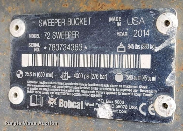 image for item DP8417 2014 Bobcat 72  skid steer sweeper