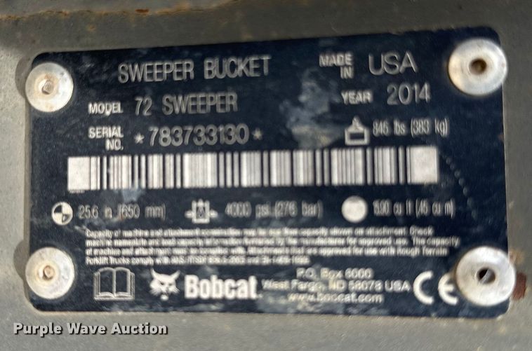 image for item DP8418 2014 Bobcat  72  skid steer sweeper