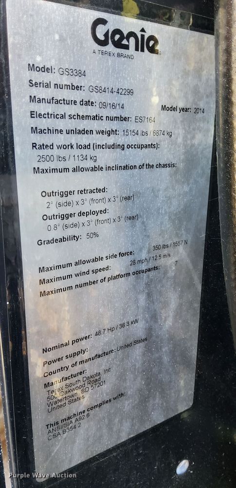image for item DQ6141 2014 Genie GS3384 scissor lift