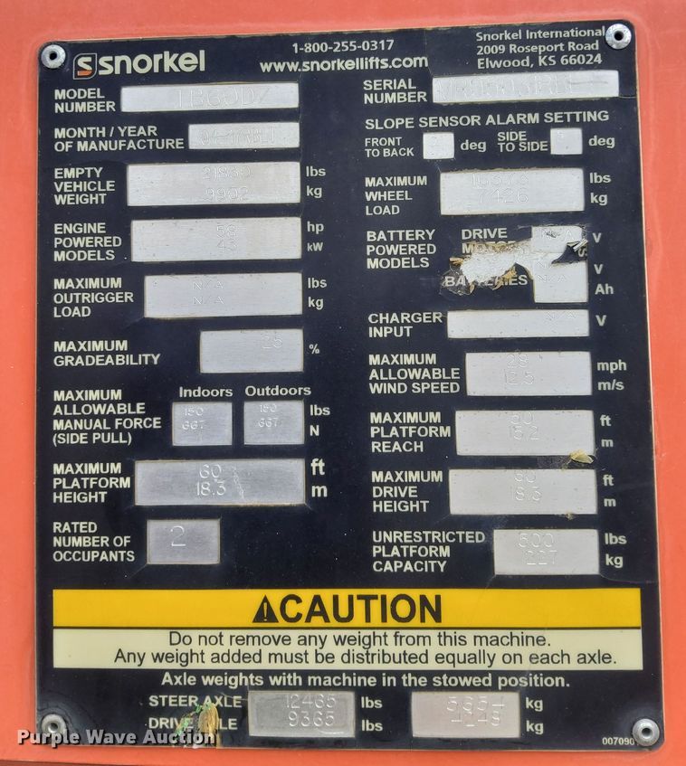 image for item DQ6142 2005 Snorkel  TB60 boom lift