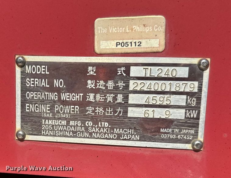 image for item DQ6768 2012 Takeuchi TL240 tracked skid steer loader