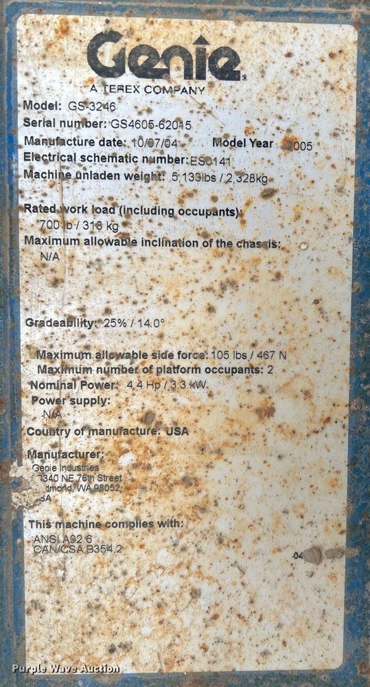 image for item DQ6804 2005 Genie GS-3246 scissor lift