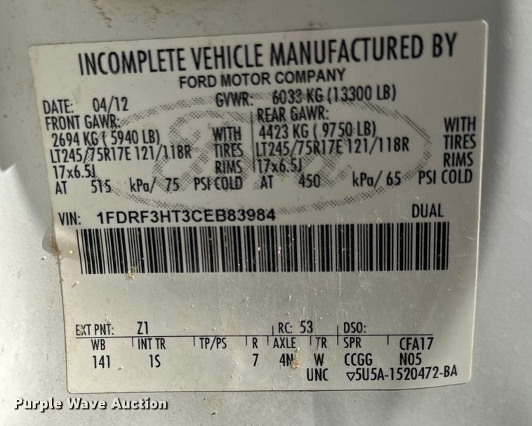 image for item DQ6820 2012 Ford F350 Super Duty XL bucket truck