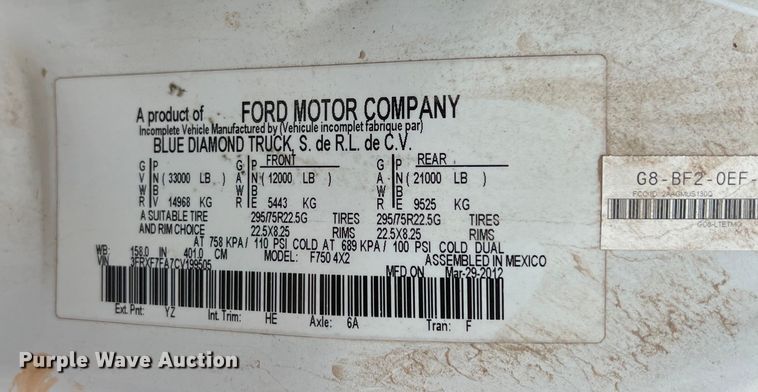 image for item DS3096 2012 Ford F750 water truck