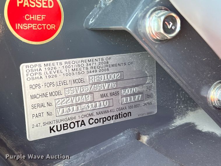 image for item DS7498 2022 Kubota  SSV65 skid steer loader