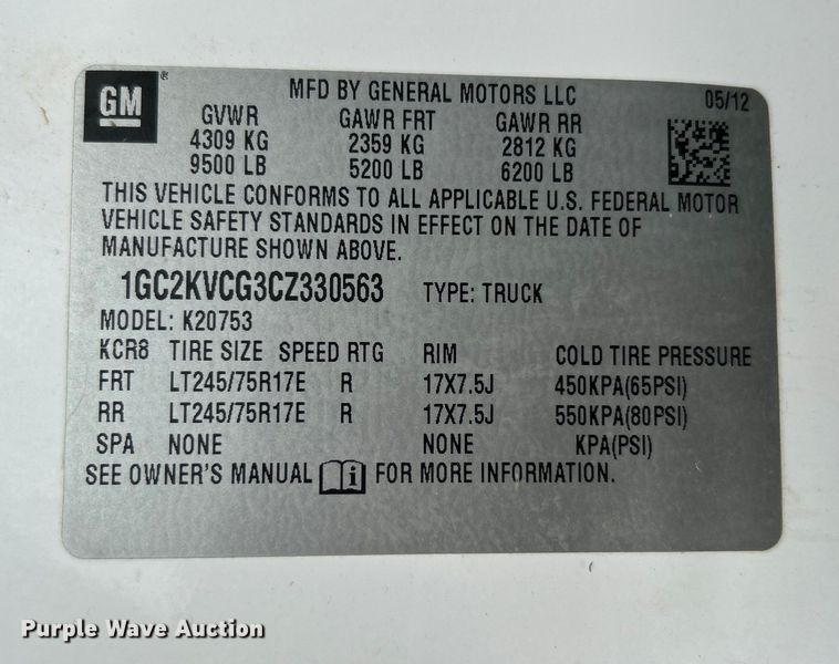 image for item EG0761 2012 Chevrolet  Silverado 2500HD Ext. Cab utility bed pickup truck