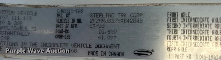 image for item EG1421 2000 Sterling L-Line sewer jetter truck