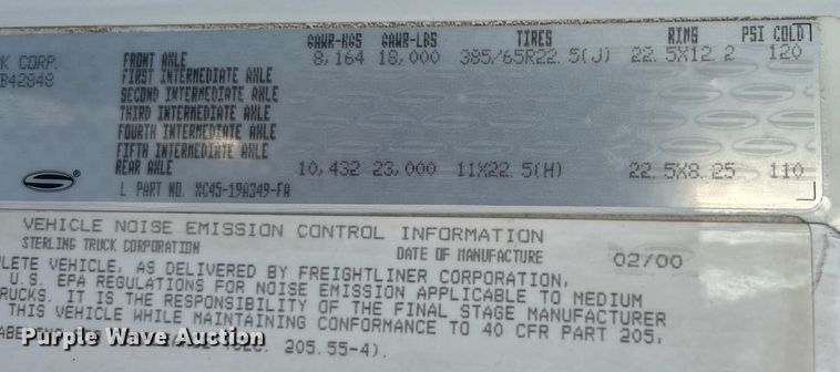 image for item EG1421 2000 Sterling L-Line sewer jetter truck