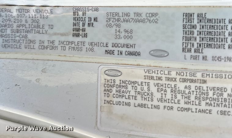 image for item EG1644 1999 Sterling  L-Line dump truck