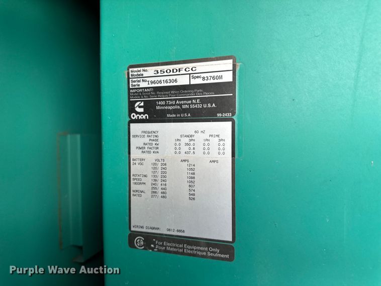 image for item EH6921 Onan 350DFCC generator
