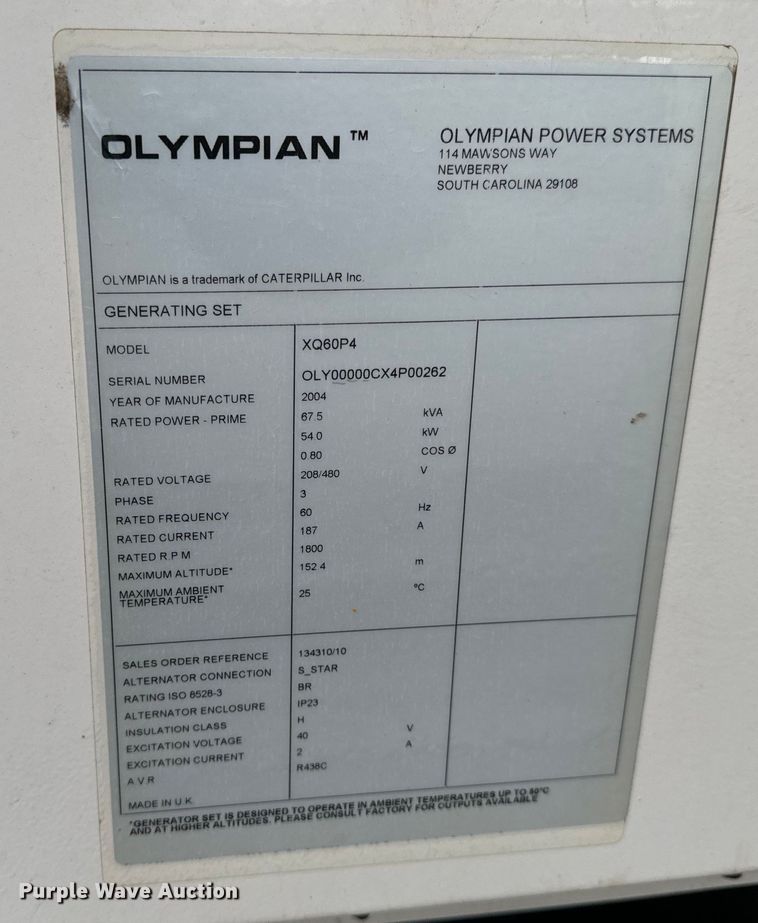 image for item EH6922 2004 Caterpillar XQ60P4 generator