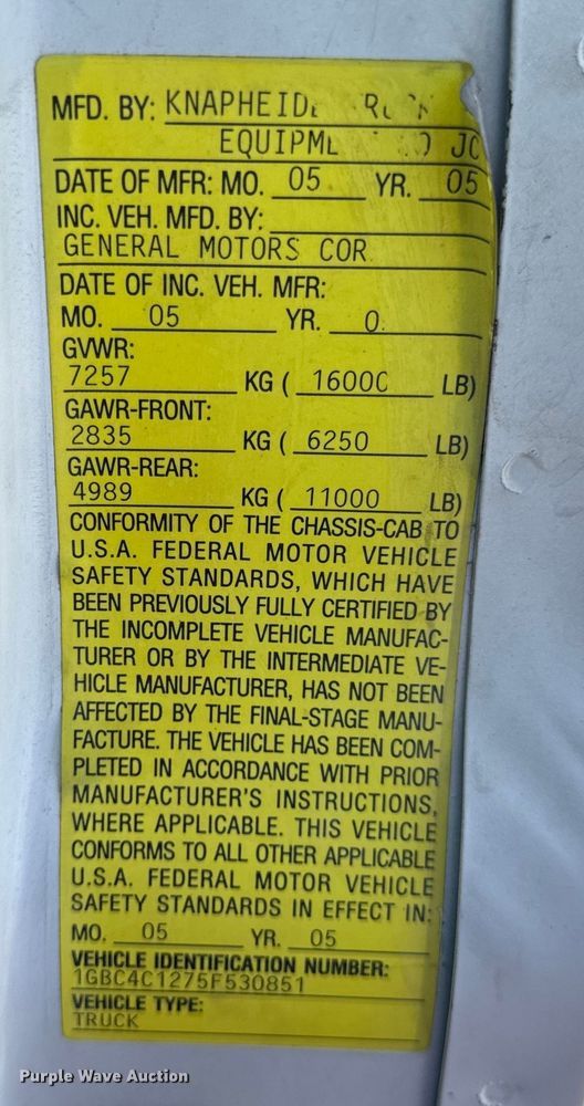 image for item EH6946 2005 Chevrolet  C4500 utility / service truck