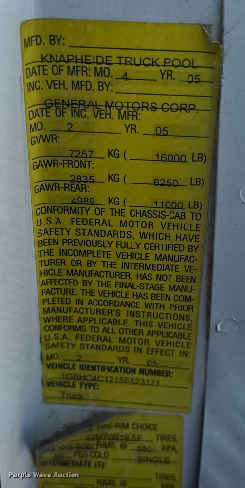 image for item EH6948 2005 Chevrolet  C4500 utility / service truck