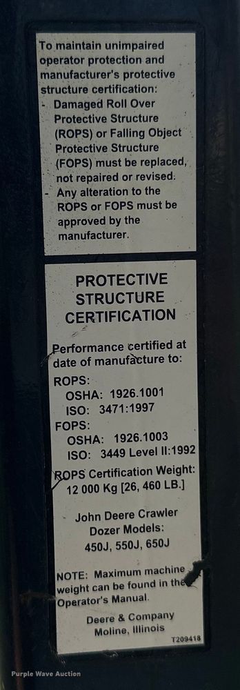 image for item EJ4370 2007 John Deere  450J LGP dozer