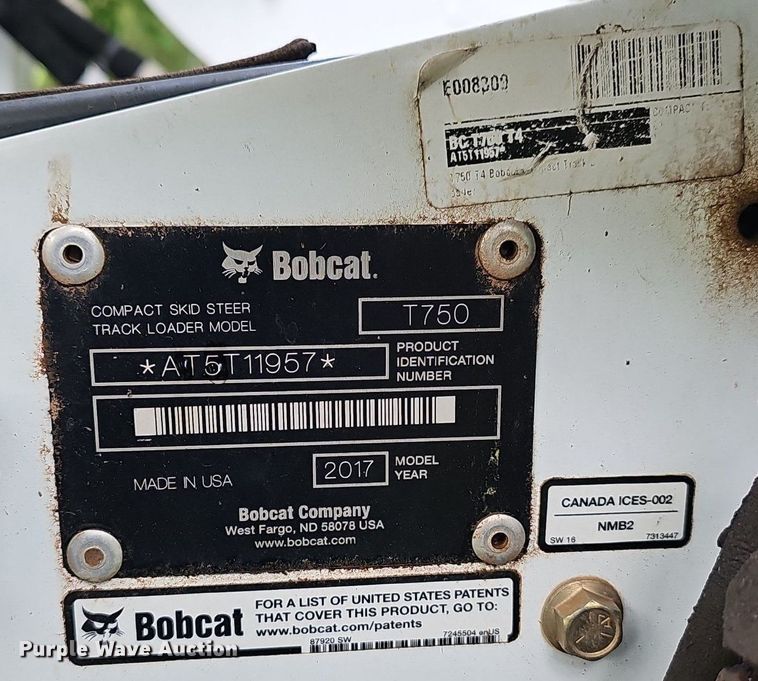 image for item EJ5672 2017 Bobcat  T750 skid steer loader