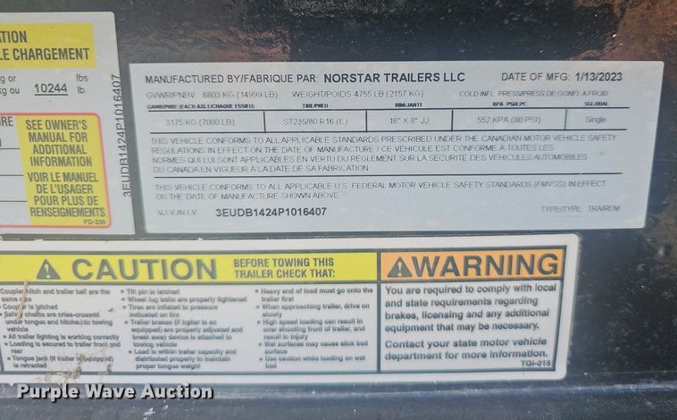 image for item EJ5698 2023 Norstar end dump trailer