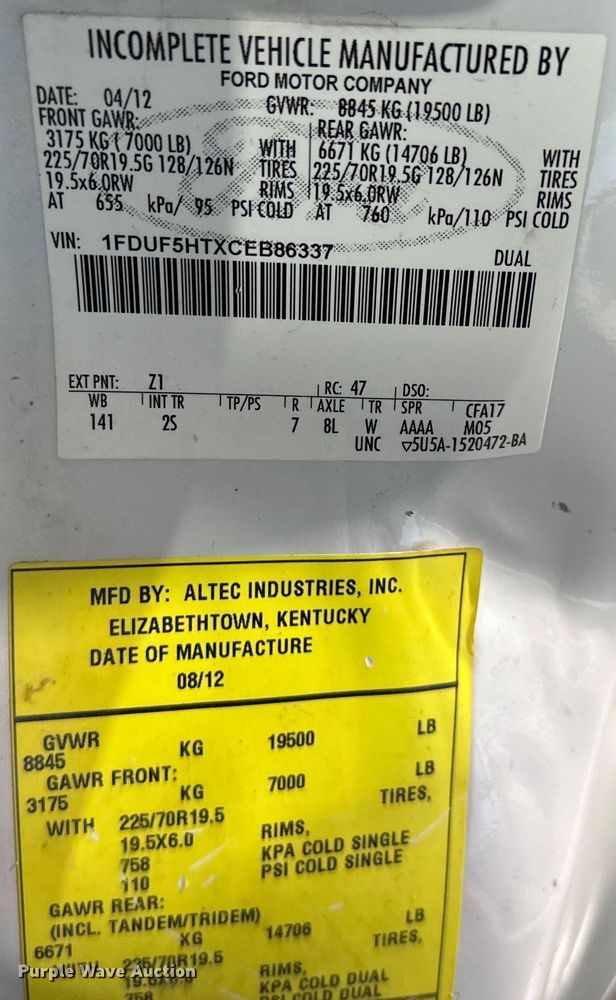 image for item EJ6968 2012 Ford F550 Super Duty bucket truck