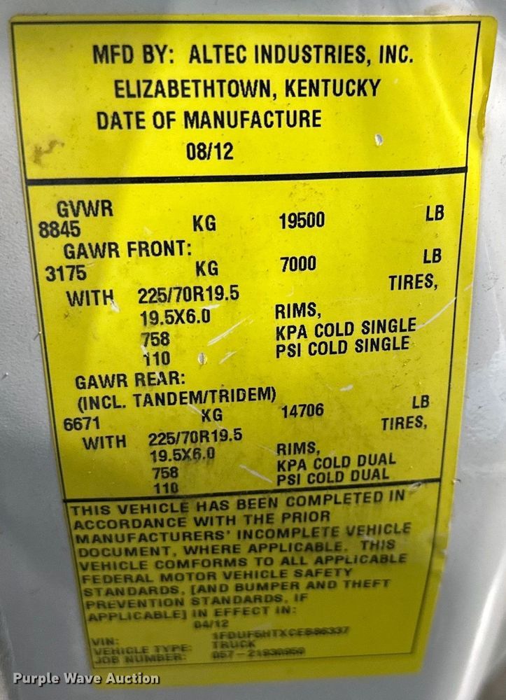 image for item EJ6968 2012 Ford F550 Super Duty bucket truck