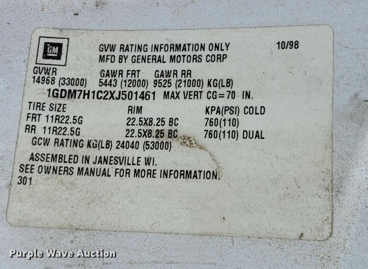 image for item EK4847 1999 GMC C7500 crane truck